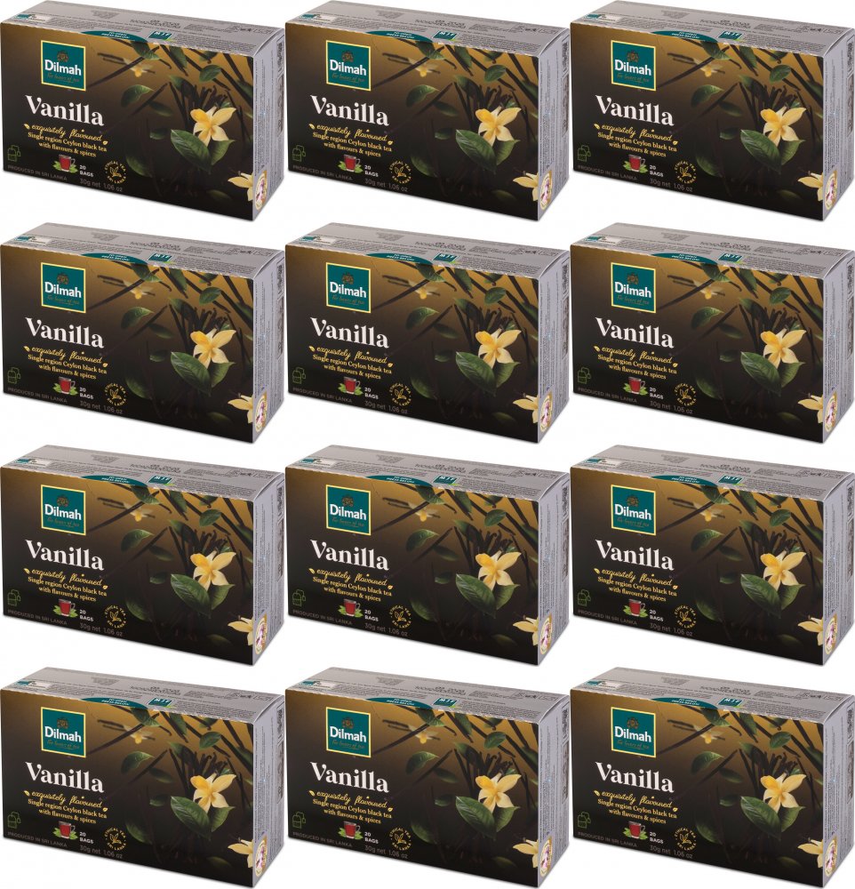 12x Herbata czarna aromatyzowana w torebkach Dilmah Vanilla, wanilia, 20 sztuk x 1.5g