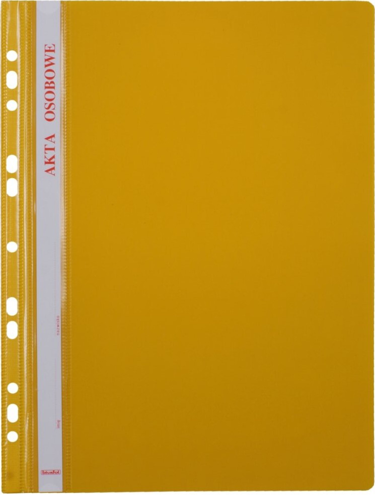 50x Skoroszyt plastikowy oczkowy Biurfol, do akt osobowych, A4, do 200 kartek, żółty