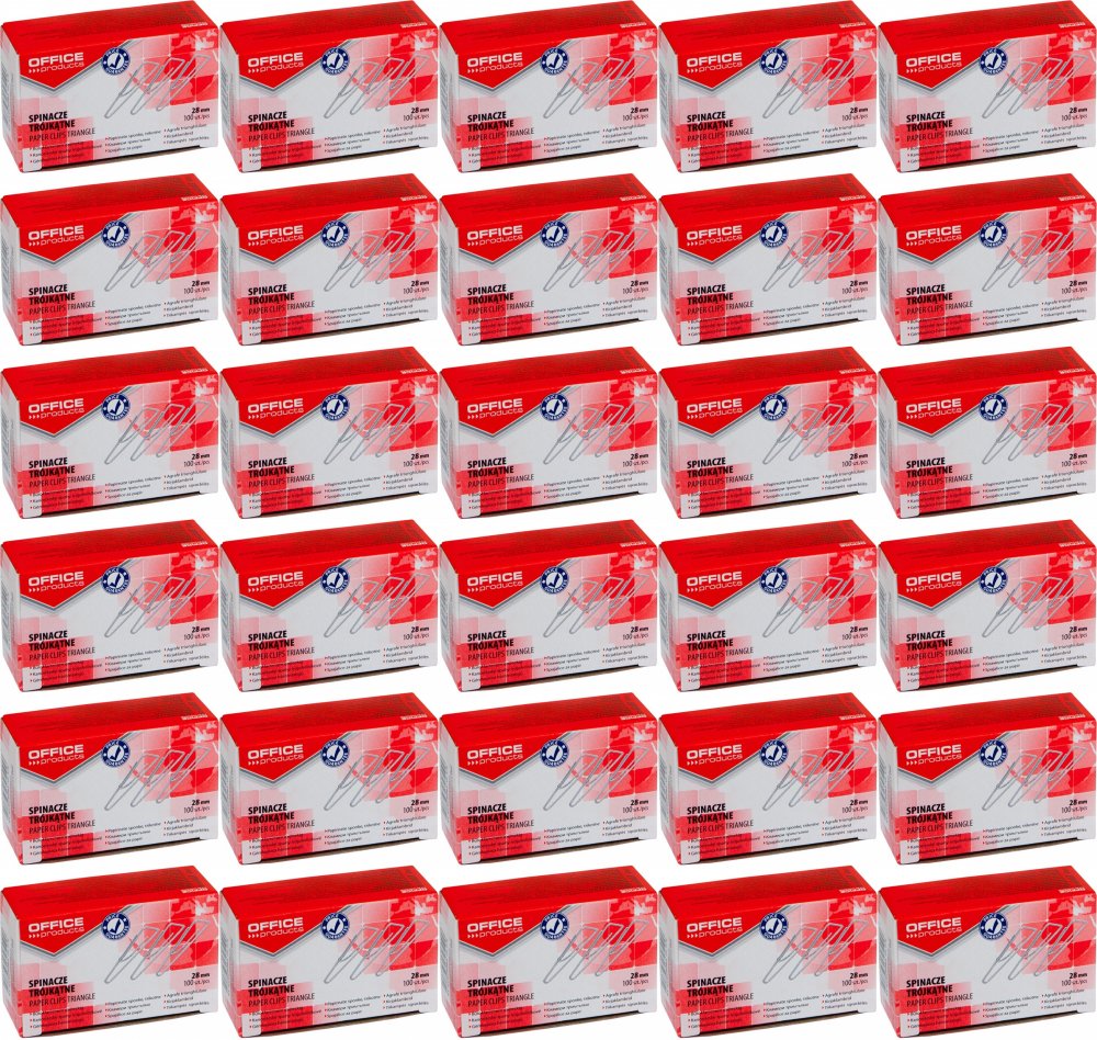 50x Spinacz Office Products, trójkątny, 28mm, 100 sztuk, srebrny