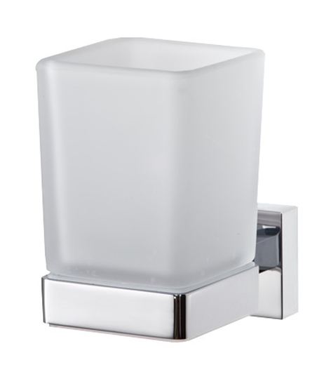 Omnires Lift kubek do mycia zębów z uchwytem ściennym szkło mrożone/chrom 8158CR