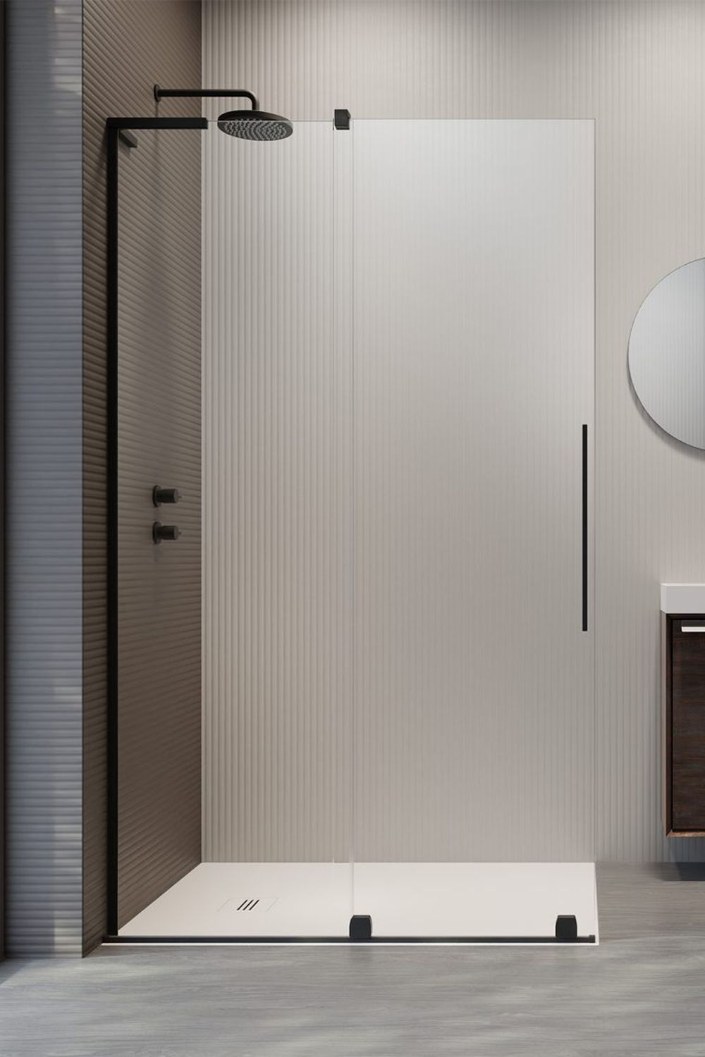 Radaway Furo SL Black Walk-In drzwi prysznicowe 100 cm lewe czarny mat/szkło przezroczyste 10306538-54-01L/10110494-01-01