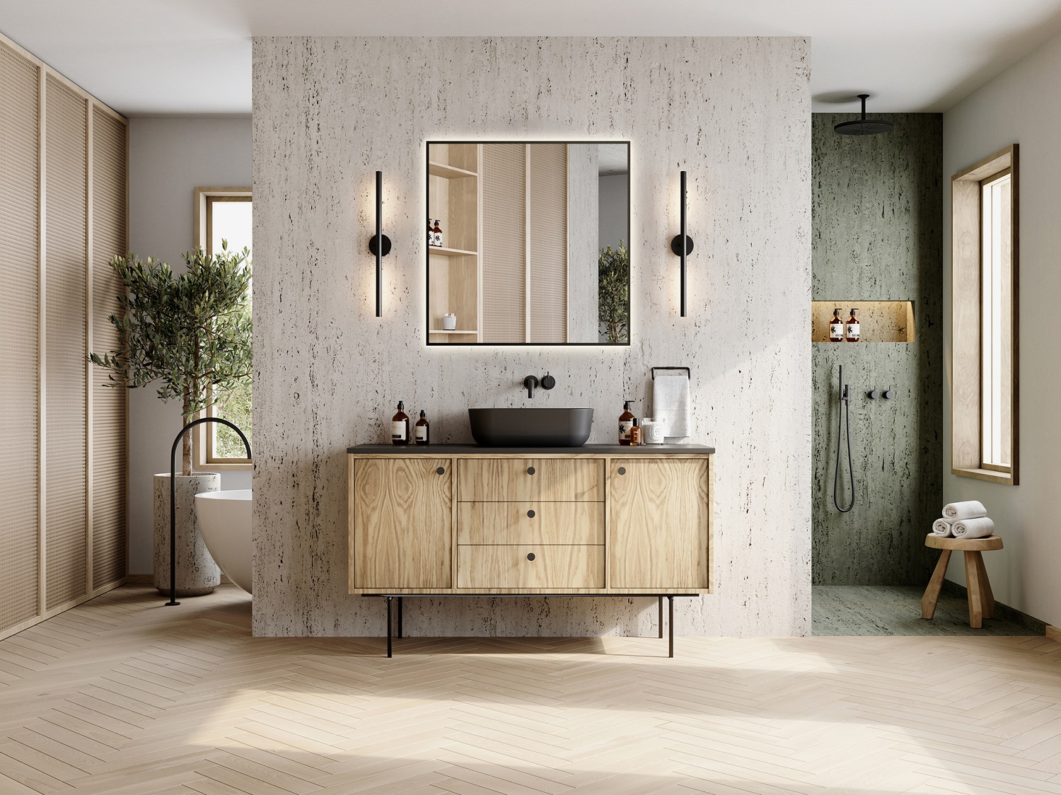 Elita Sharon Square lustro 80x80 cm kwadratowe z oświetleniem black matt RE060803010560