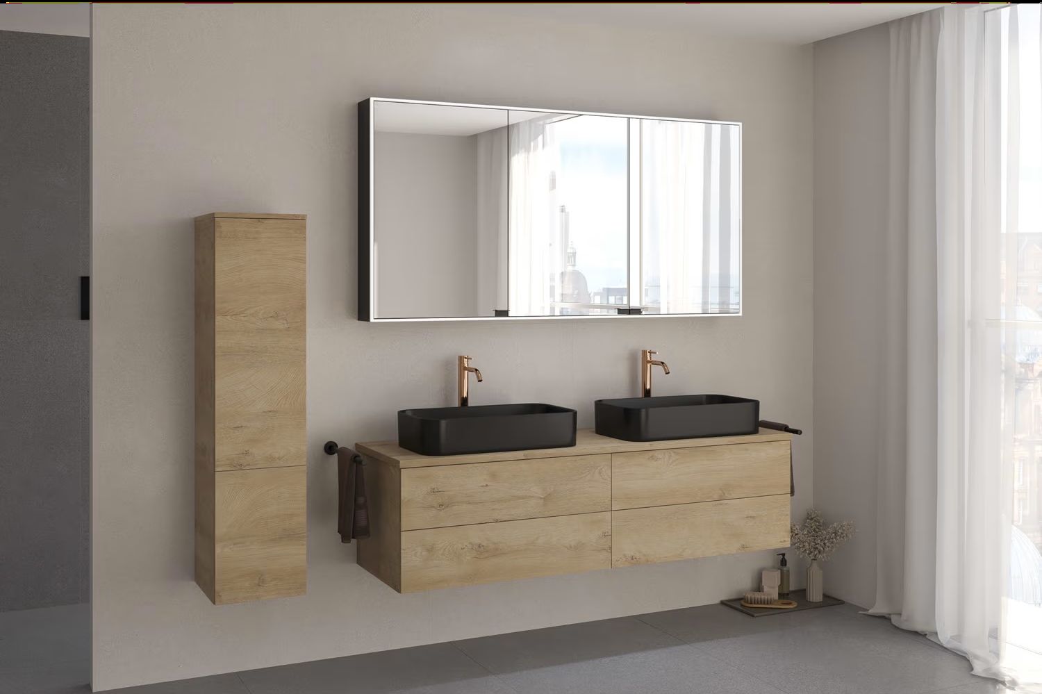 Kronenbach Cube szafka z blatem 161x48,7x44,5 cm podumywalkowa wisząca jasny dąb KBWTKOWT1614GH