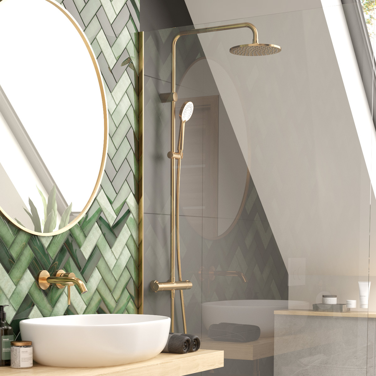 Oltens Atran zestaw prysznicowy termostatyczny z deszczownicą złoty połysk 36500800 - Wysyłka w 24h