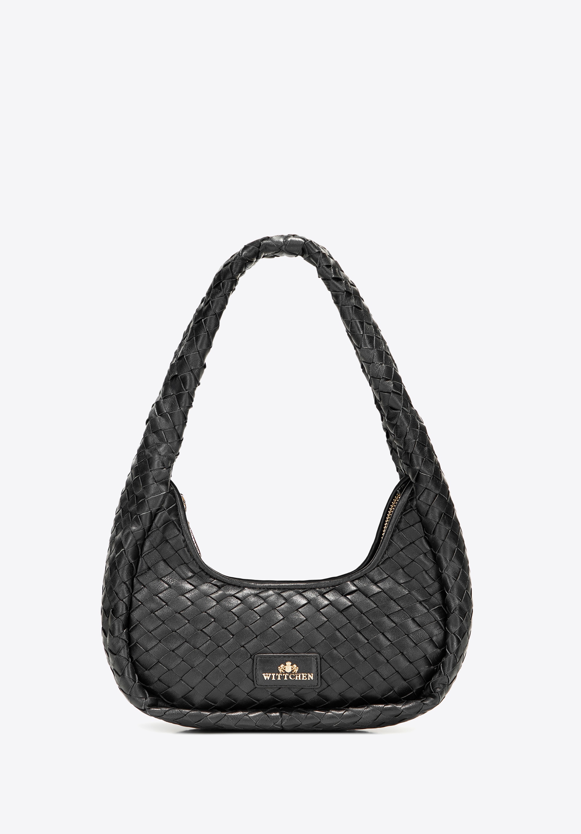 Torebka bagietka ze skórzanej plecionki mała czarna