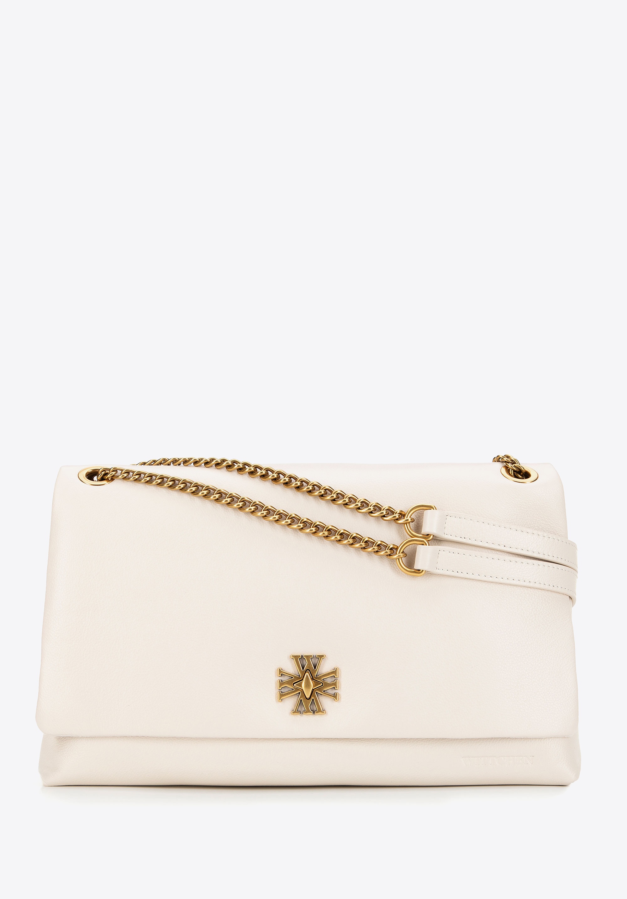 Skórzana listonoszka na łańcuszku kremowa