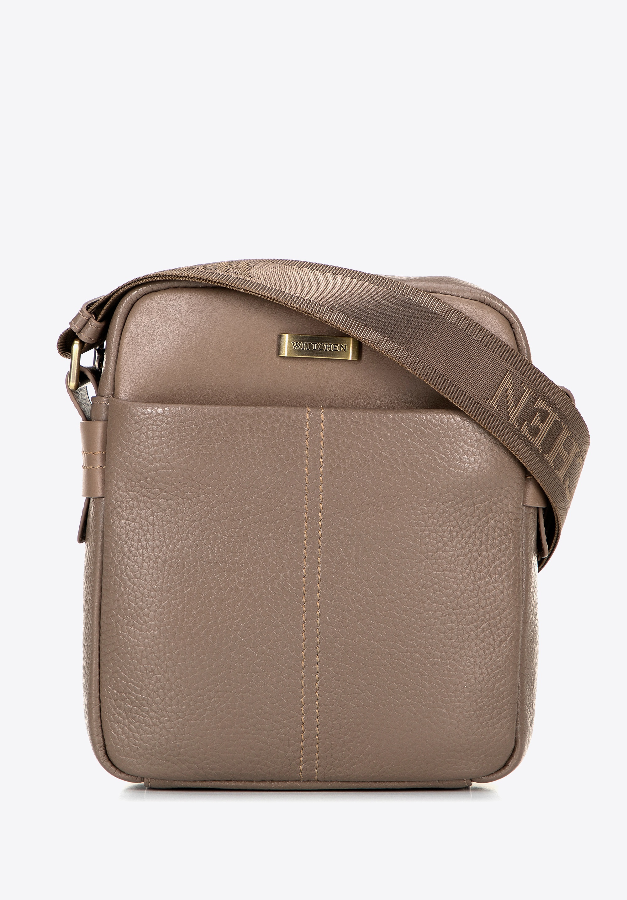 Męska listonoszka ze skóry naturalnej z przeszyciem taupe