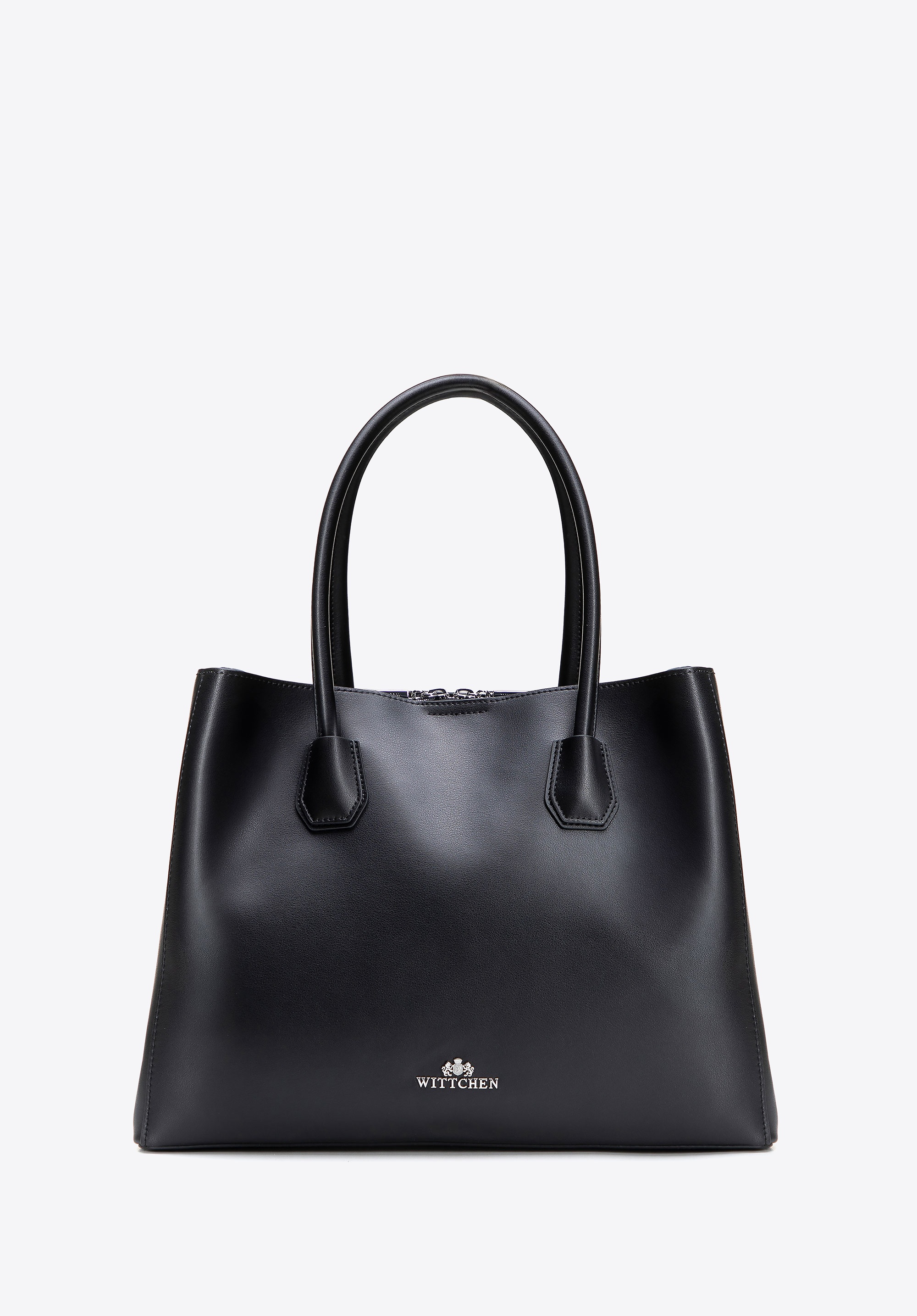 Damski kuferek ze skóry naturalnej trójkomorowy czarno - srebrny