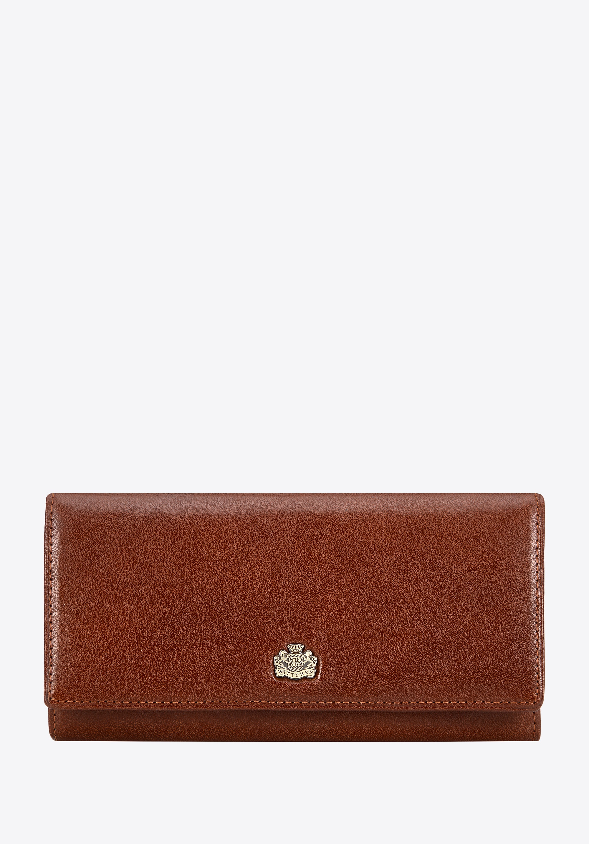 Damski portfel skórzany z herbem duży jasny brąz