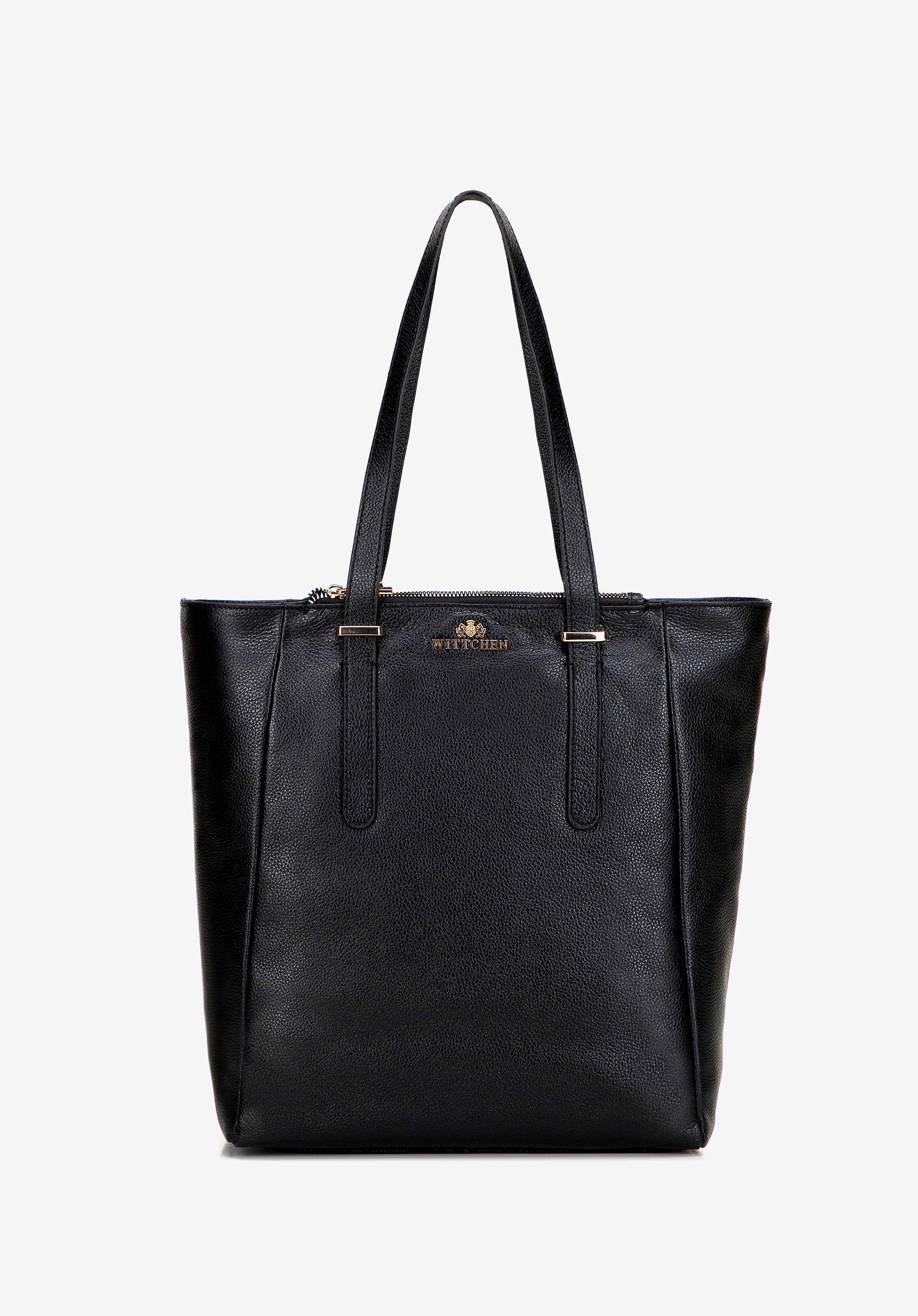 Damska shopperka ze skóry naturalnej o fakturze groszkowej czarna