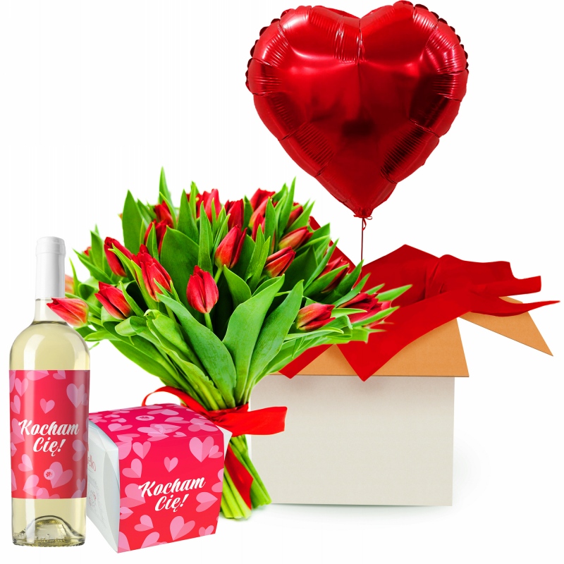 Zestaw Walentynkowy z białym winem