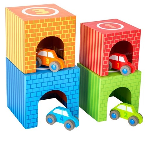 Small Foot Wieża z klocków Cztery autka