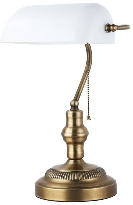 Darmowa Dostawa - Lampa biurkowa 1x20 W biała-mosiądz Abruzzo Bankierki ABRLBBANKB