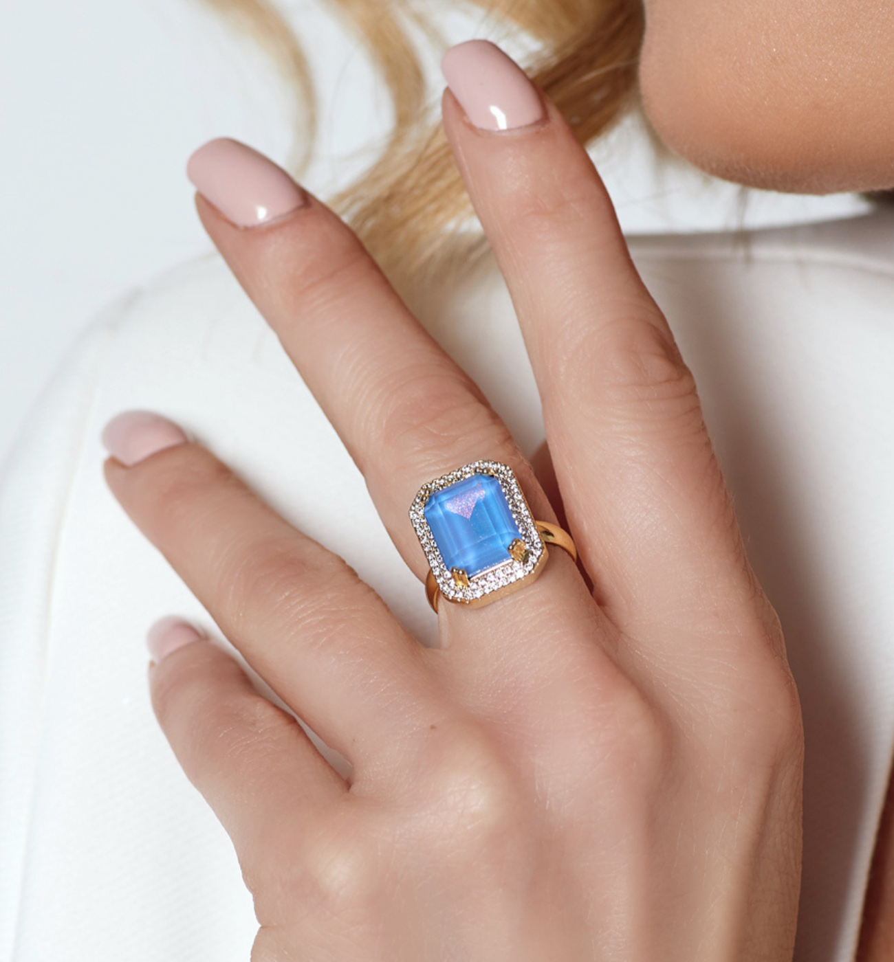 Pierścionek z błękitnym kryształkiem Majestic PSS0043 - By Dziubeka