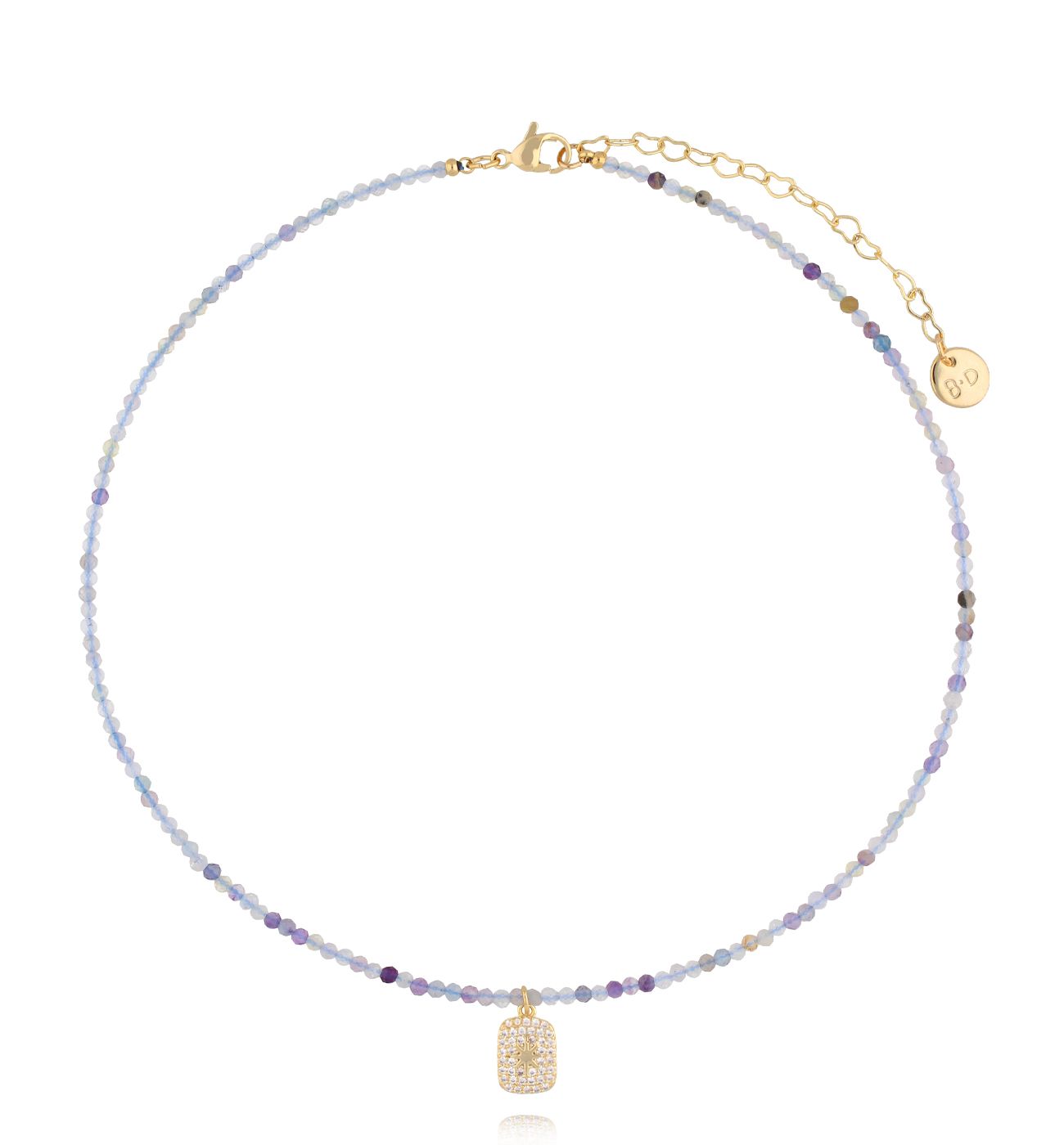 Naszyjnik z fluorytami i prostokątną zawieszką - By Dziubeka