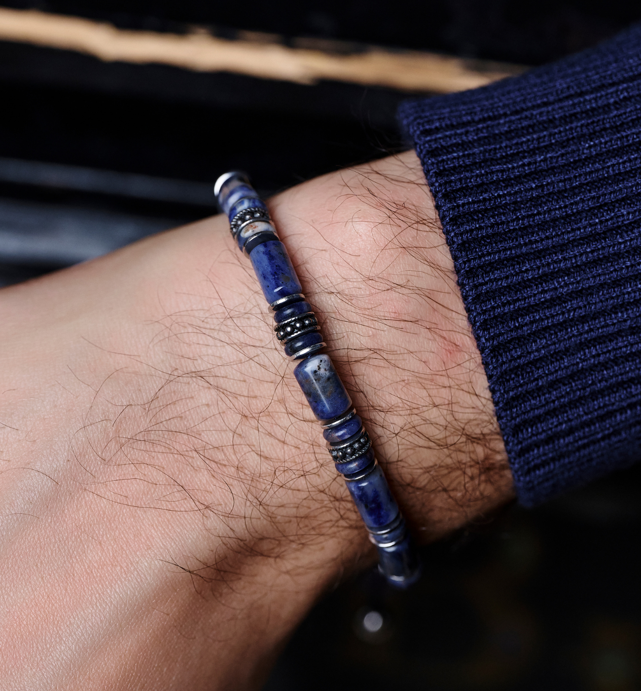 Bransoletka męska z lapisami i labradorytami 16 - By Dziubeka