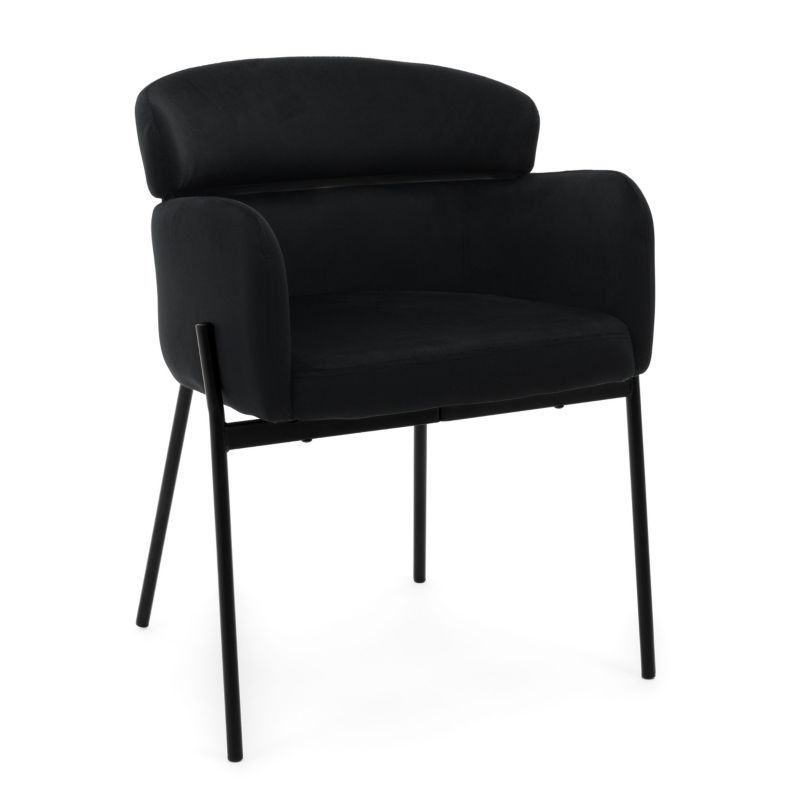 Krzesło tapicerowane New Home BOLZANO czarne welurowe z podłokietnikami 1 szt.