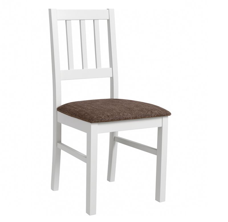 Krzesło tapicerowane Bettso Bos 4 drewniane z tapicerowanym siedziskiem w brązowej tkaninie biały 1szt.