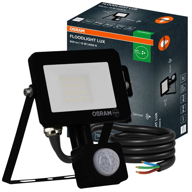 Naświetlacz LED OSRAM Halogen Zewnętrzny Reflektor 10W 4000K 900lm IP65 z Czujnikiem Ruchu i Zmierzchu 1 szt.