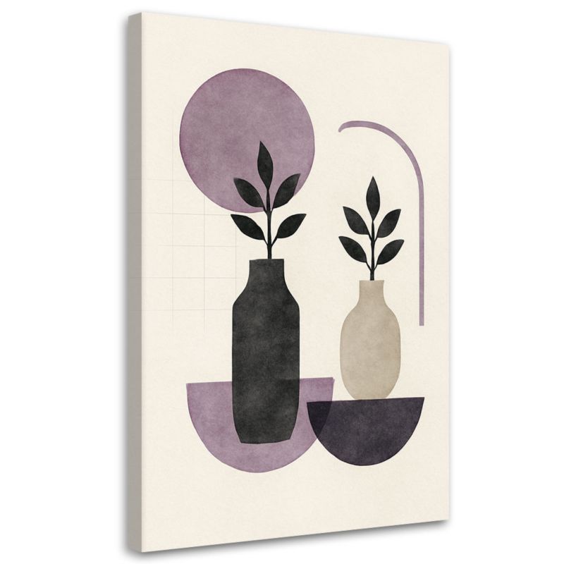 Obraz Japandi Feeby Rośliny Wazon Abstrakcja Fiolet Beż Minimalizm 40x60cm 1szt