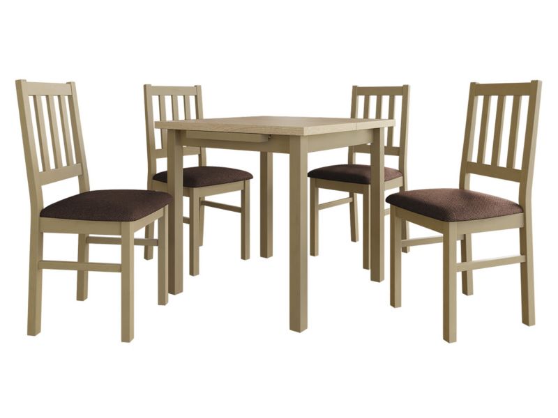 Zestaw DR09 MIRJAN 24 Stół rozkładany Max VII 80x80/110 + 4 krzesła Bos 4 sonoma + brązowa tapicerka 1 kpl.