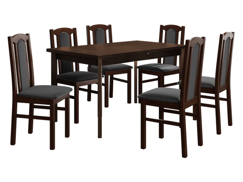 Zestaw DR08 MIRJAN 24 Stół rozkładany Modena I P 80x140/180 + 6 krzeseł Bos 7 orzech + ciemnoszara tapicerka 1 kpl.