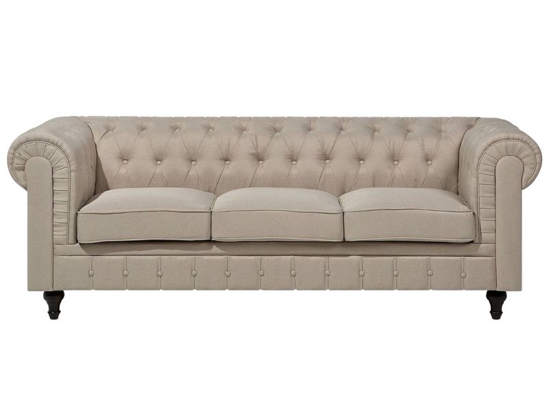 Sofa 3-osobowa duża beżowa Chesterfield 1 szt.