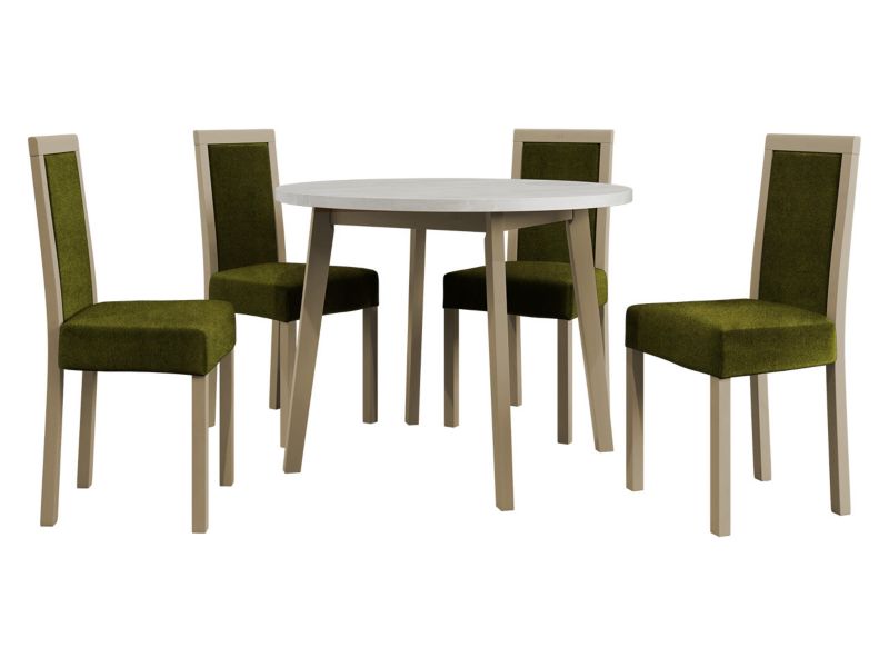 Zestaw DR01 MIRJAN 24 Stół Oslo III 100 + 4 krzesła Roma 3 biały + sonoma + ciemnozielona tapicerka 1 kpl.