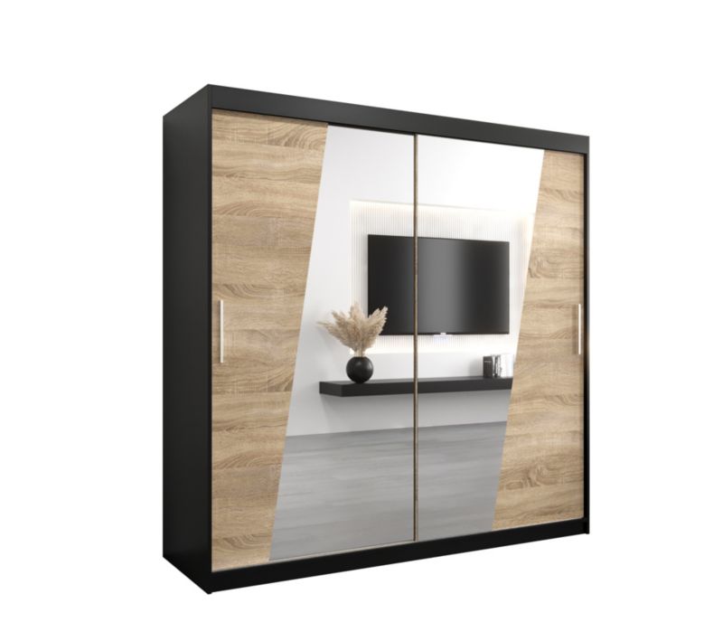 Szafa przesuwna Garderoba Abiks RHOMB 200 czarny mat + dąb sonoma 1 szt.