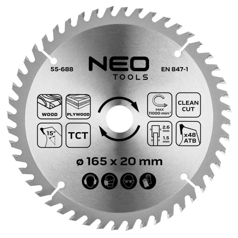 Tarcza do pilarki, widiowa NEO TOOLS, zagłębiarki, widiowa, 165 x 1.5 x 2.6 x 20 mm, 48 zębów 1 szt