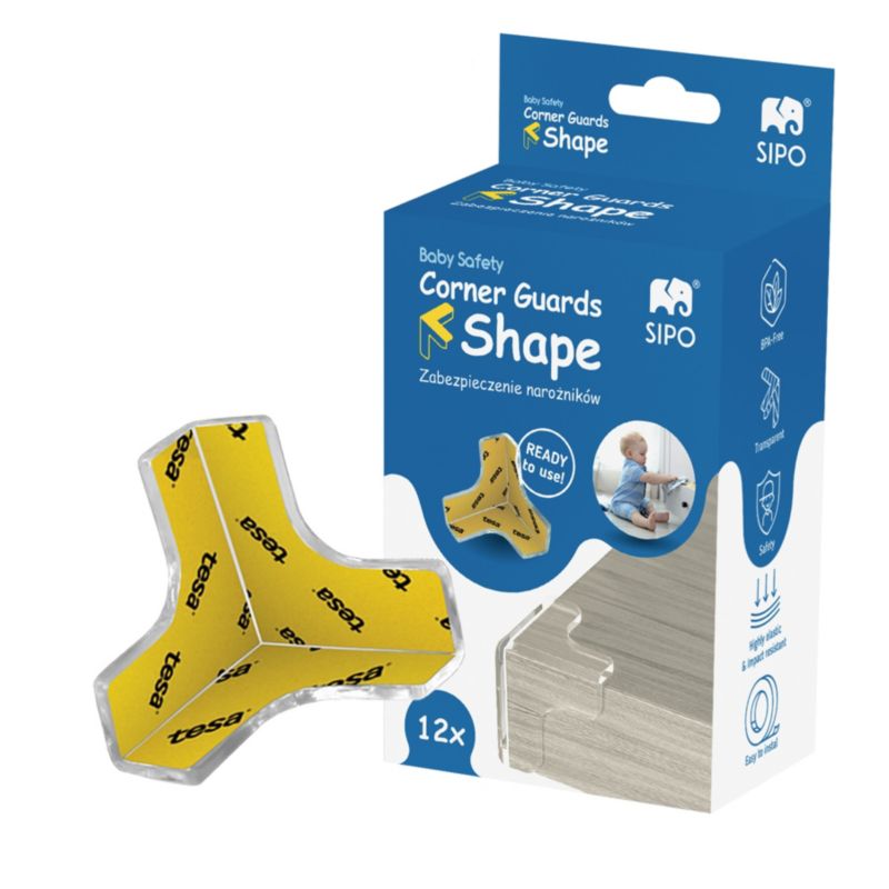 Zabezpieczenia narożników mebli SIPO, kształt litery T, transparentne, silikonowe, 12 szt.