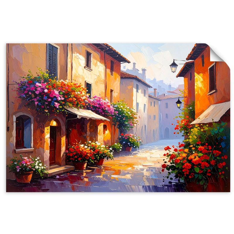 Naklejka samoprzylepna Feeby Włoskie uliczki Kwiaty Domy 90x60cm 1szt