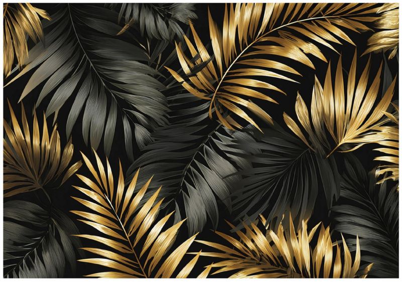 Fototapeta WALLARENA Do Sypialni Salonu Na Flizelinie Liście Glamour Abstrakcja Czarny 350x250 cm 16033VX7 1 szt.