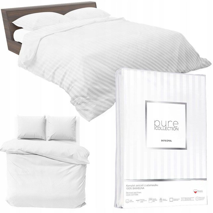Pościel Detexpol Pure 180x200cm + 2x poszewka 70x80cm bawełna biała 1 kpl.