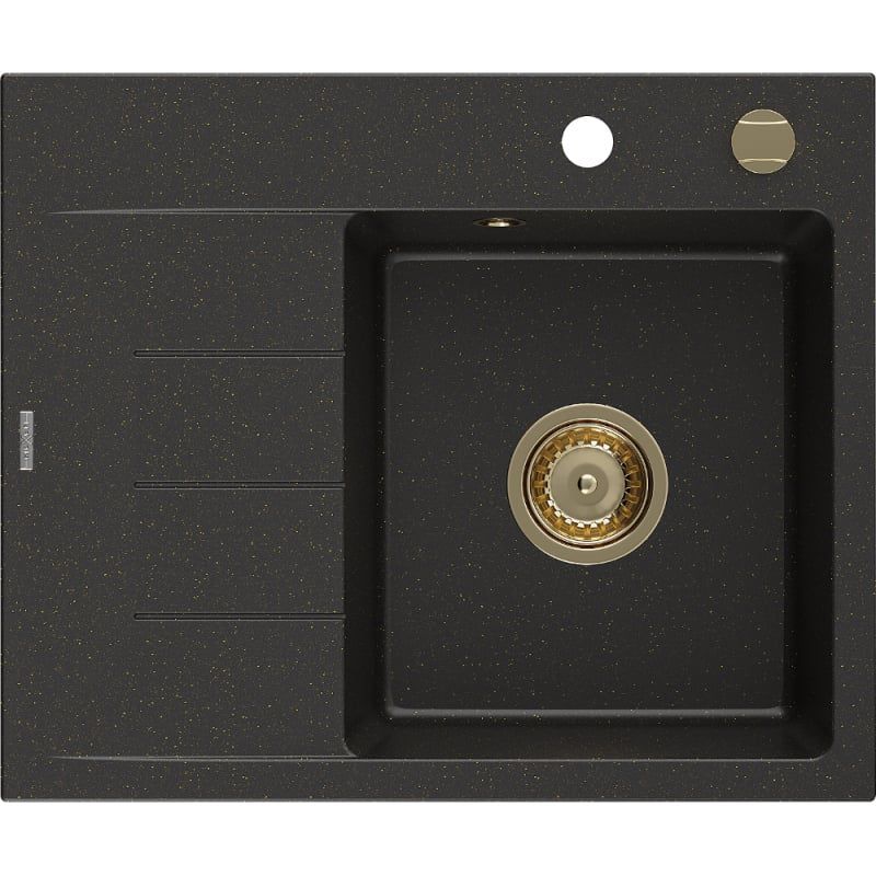 Zlewozmywak wpuszczany Mexen Ben 1-komorowy czarny/złoty metalik 600x500 mm 6523605000-75-G