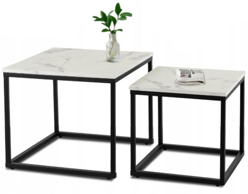 Zestaw Stolików Kawowych Ori Mebel Elite Biały Marmur/Czarny 1 kpl