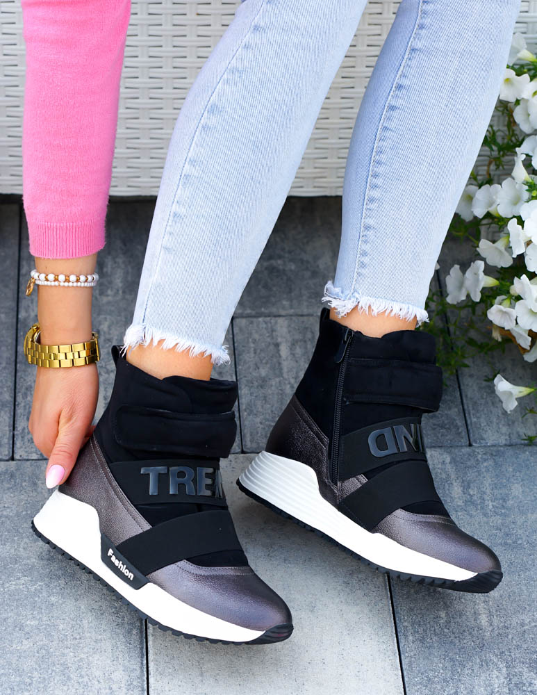 Sportowe Czarne Botki Damskie Sneakersy Anett HJ9080-1