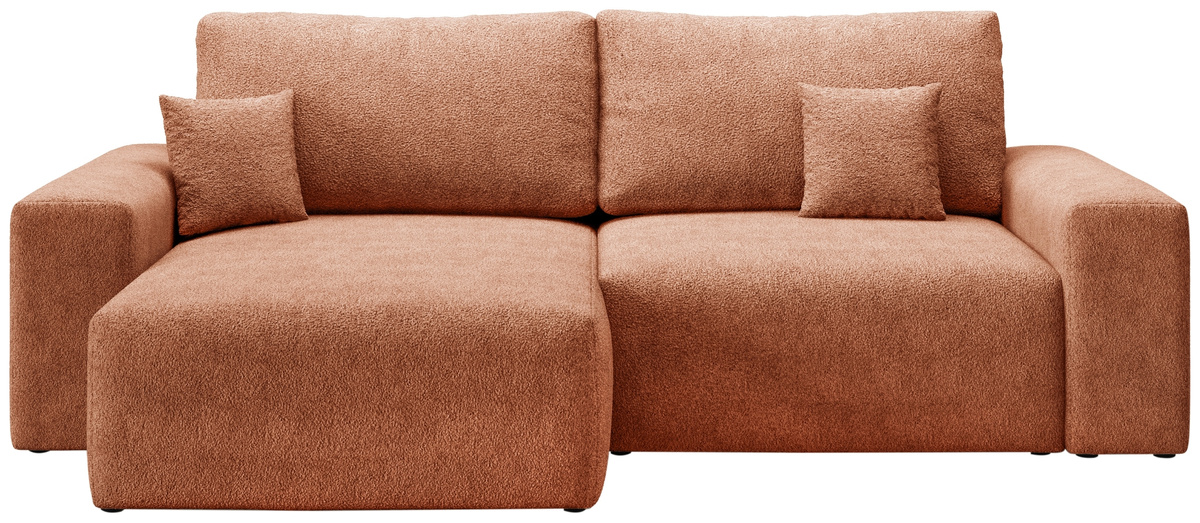 Nowoczesny narożnik z funkcją spania boucle uniwersalny ceglany z pojemnikiem CAMILO