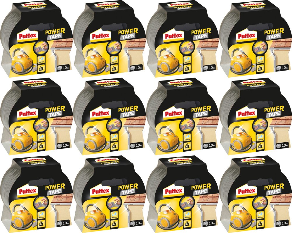 12x Taśma naprawcza Pattex Power Tape, supermocna, 48mm x 10m, srebrny
