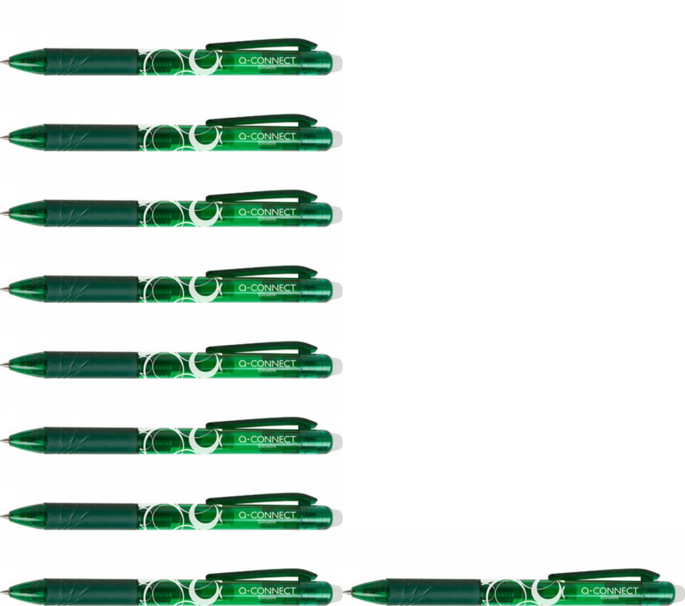 10x Długopis automatyczny Q-Connect, 1mm, wymazywalny, zielony