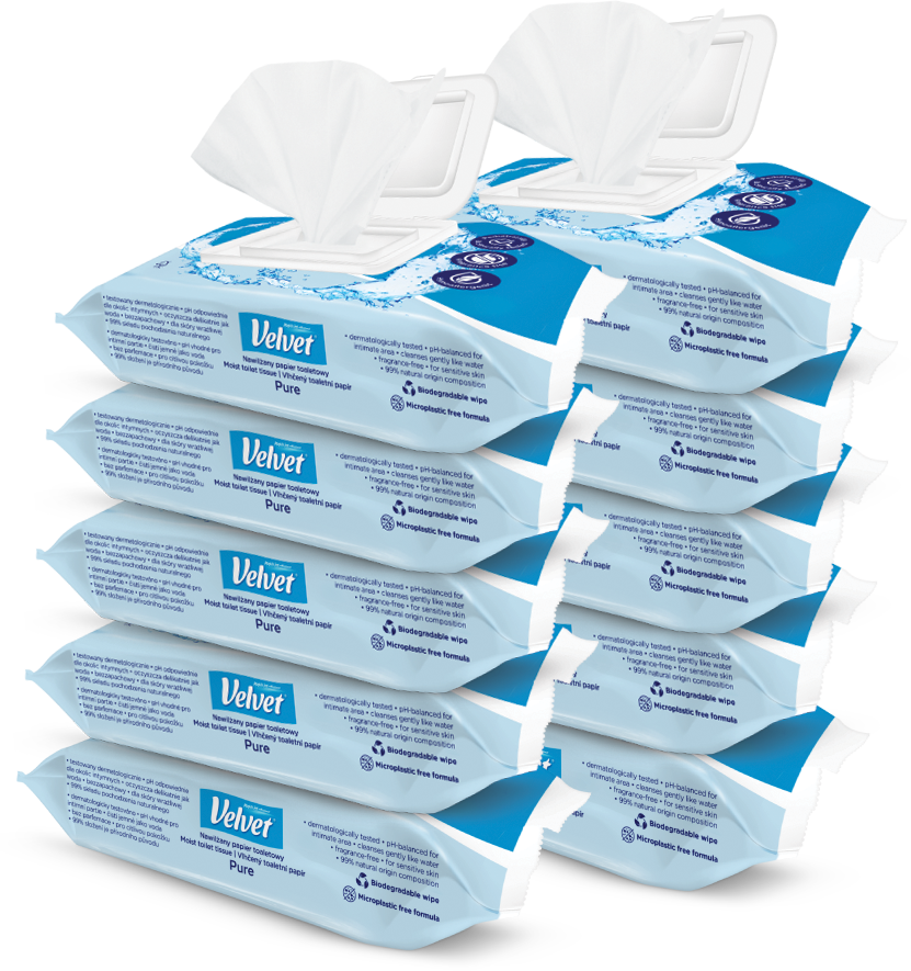 10x Papier nawilżany Velvet Pure, 48 sztuk
