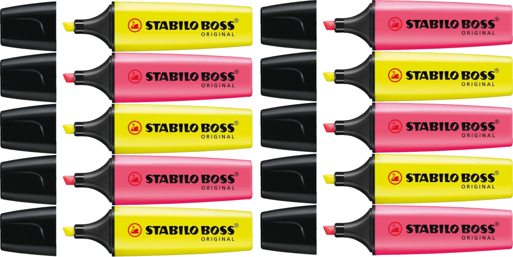 Zestaw: 10x Zakreślacz Stabilo, Boss Original 70, ścięta (5x żółty, 5x różowy)