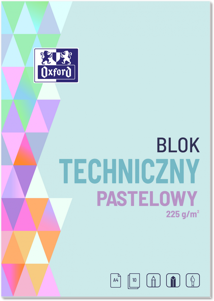 Blok techniczny pastelowy Oxford, A4, 10 kartek, kolorowy