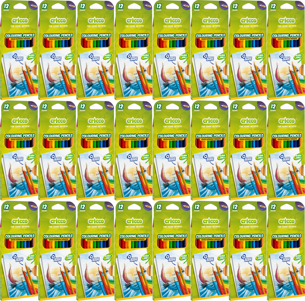 24x Kredki ołówkowe trójkątne Cricco, 12 kolorów