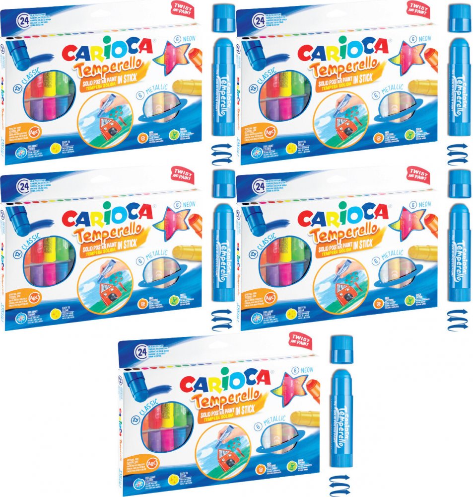 5x Farby w sztyfcie Carioca Temperello, 24 sztuk, mix kolorów