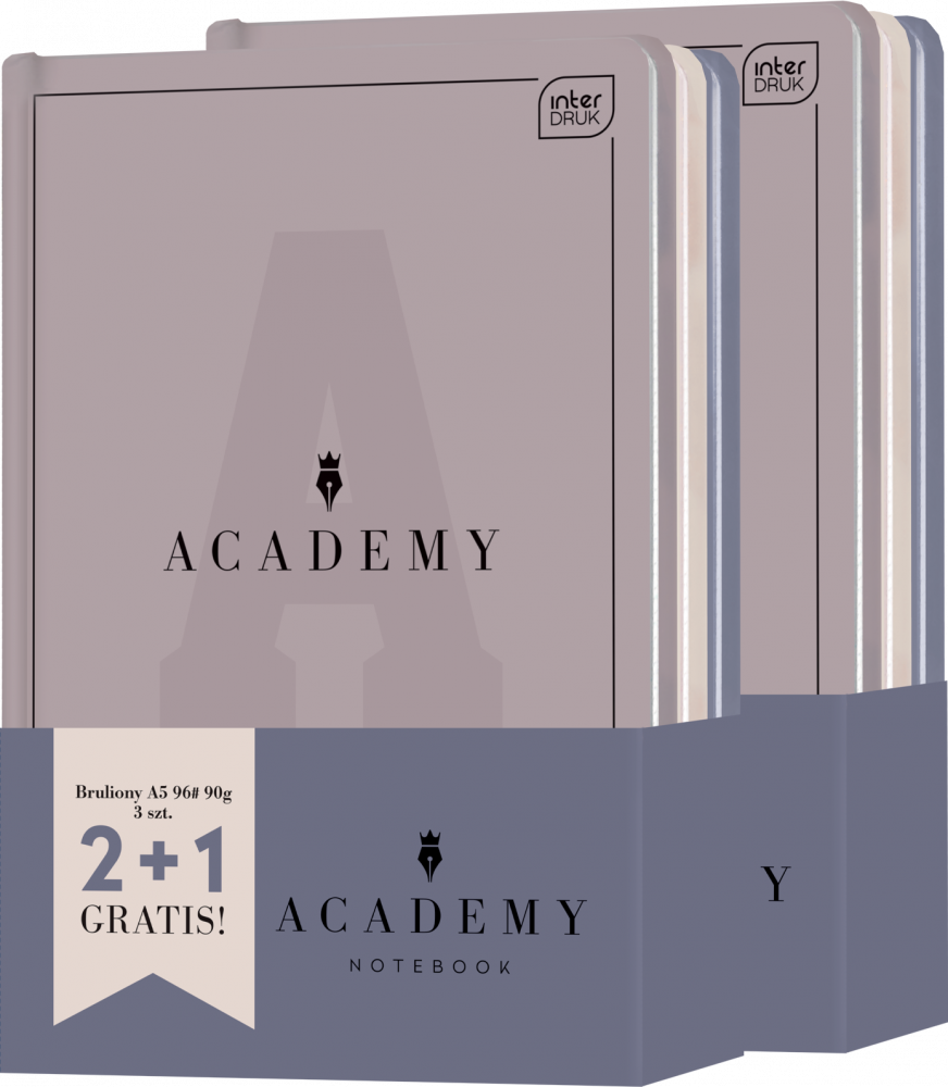2x Brulion Interdruk Academy, w kratkę, A5, 96 kartek, 3 sztuki, mix kolorów