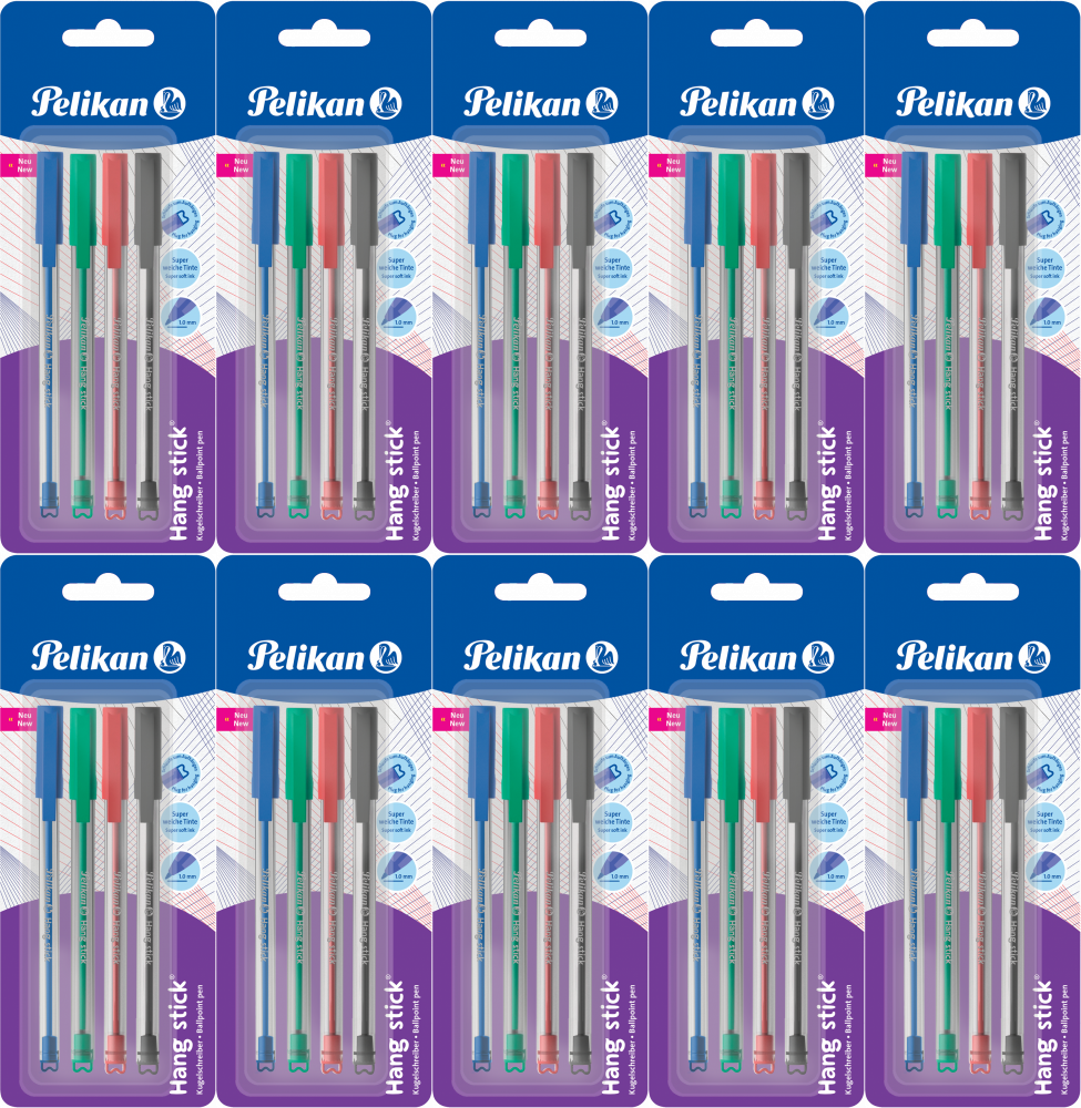 10x Długopis Pelikan Hang Stick, 4 sztuki, mix kolorów