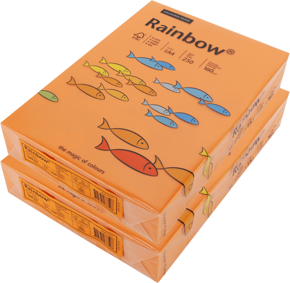 2x Papier ksero ekologiczny Rainbow, A4, 160g/m2, 250 arkuszy, pomarańczowy (R24)