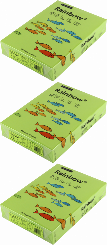 3x Papier kolorowy Rainbow, A4, 80g/m2, 500 arkuszy, jasny zielony (R74)