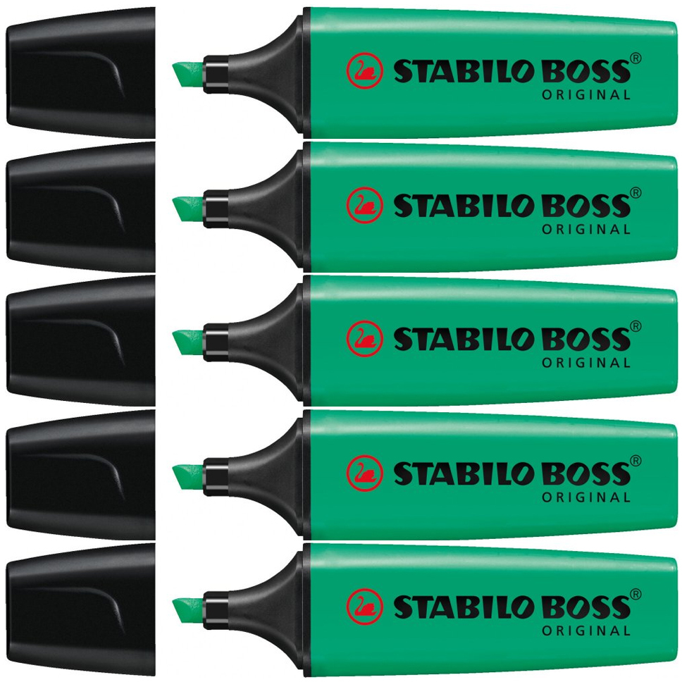 5x zakreślacz Stabilo, Boss Original, ścięta, turkusowy